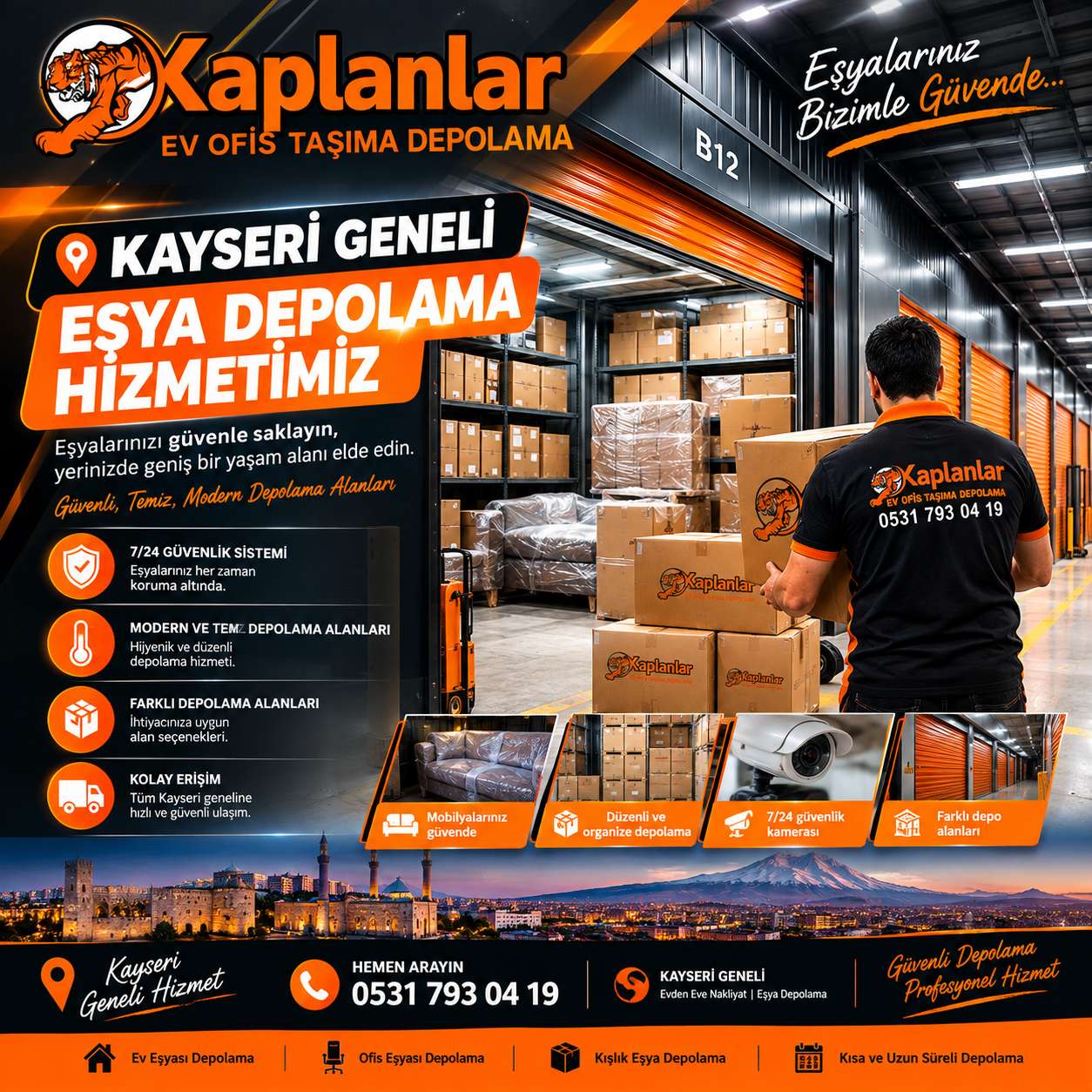 Kayseri Eşya Depolama Güvenli ve Profesyonel Depo-Kayseri Evden Eve Nakliyat  KAPLANLAR ® Ev Taşıma 0541 173 38 38
