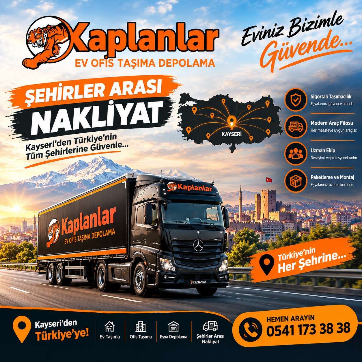 Şehirler Arası Nakliyat | Güvenli Evden Eve Taşıma-Kayseri Evden Eve Nakliyat  KAPLANLAR ® Ev Taşıma 0541 173 38 38